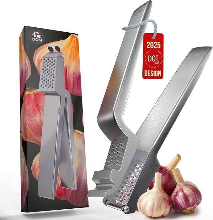 No Peeling Required, 100% Stainless Steel Garlic Press – Odor-free Cleaning, Rust Proof, Detachable Handle, Fine Mincer, 5 years Guarantee, Dishwasher safe garlic crusher tool, Moledor de ajo