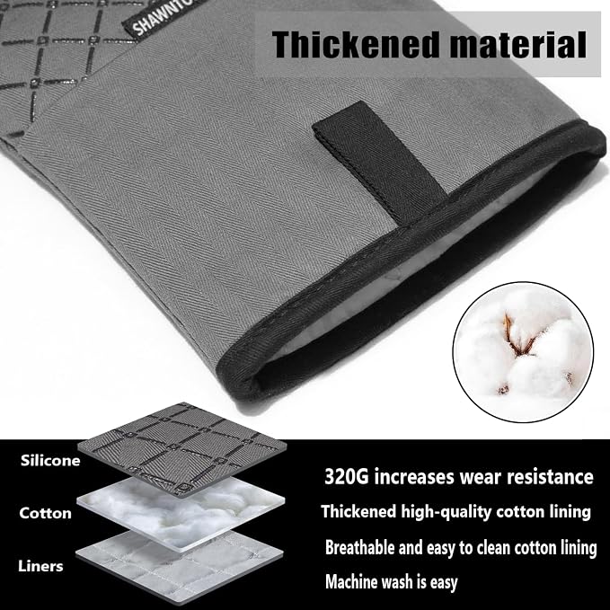 Oven Mitts and Pot Holders Sets 6pcs, Kitchen Oven Glove,High Heat Resistant 550 Degree Extra Long Oven Mitts and Potholders with Non-Slip Silicone Surface for Home Essentials (Grey) (Gray 2)