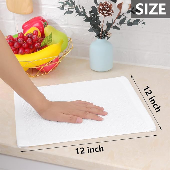 Homaxy 100% Cotton Waffle Weave Kitchen Dish Cloths 12-Pack, White | 12 x 12 Inches, Ultra Soft Absorbent Dish Towels, Quick Drying Dish Rags with Hanging Loop