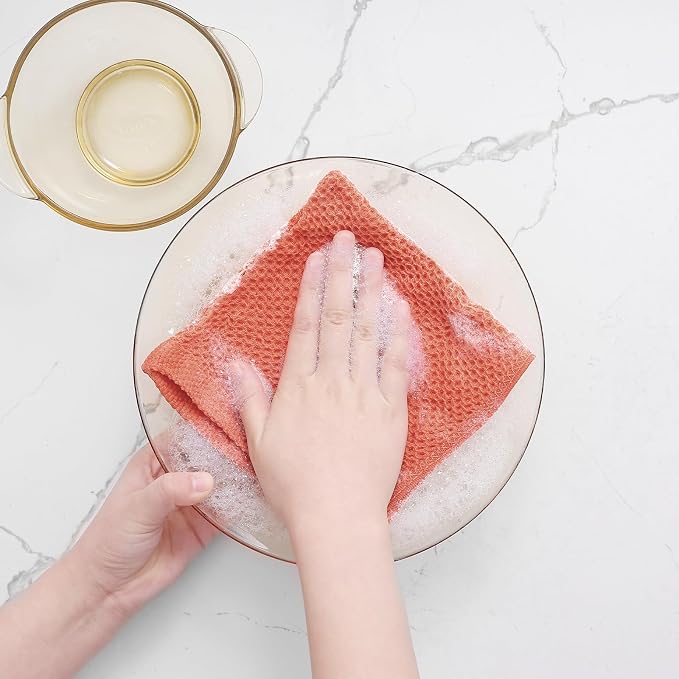 Homaxy 100% Cotton Waffle Weave Kitchen Dish Cloths 6-Pack, Coral | 12 x 12 Inches, Ultra Soft Absorbent Dish Towels, Quick Drying Dish Rags with Hanging Loop