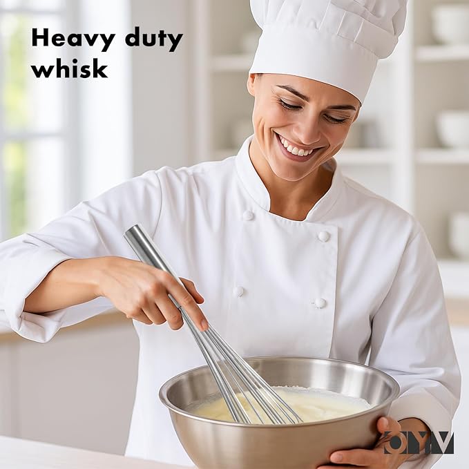 OYV 18/10 Stainless Steel Large Whisk, 17-Inch Heavy-Duty Kitchen Whisk | 2.5 mm Thick Wires, Sealed Waterproof Handle, 800°F Heat Resistant, Dishwasher Safe, For Restaurants And Large-Batch Mixing