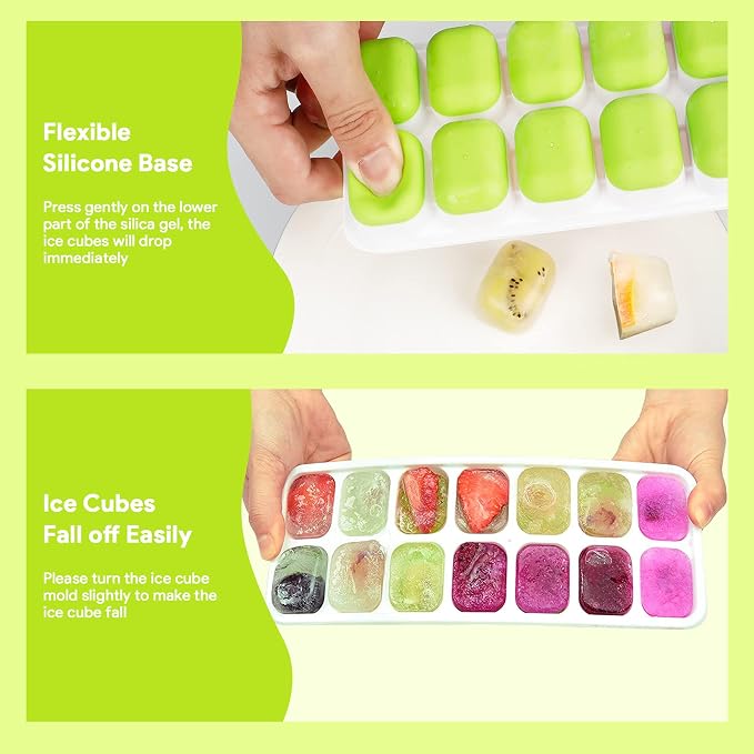 Ice Cube Trays 4 Pack, Airabc Silicone with Removable Lid, Easy-Release Flexible 14-cube Trays, LFGB Certified and BPA Free, Stackable Covers for Cocktail, Freezer | Space-saving and stackable, LFGB certified and BPA free, easy to remove