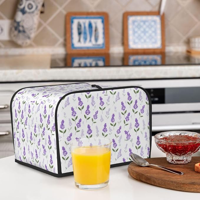 4 Slice Toaster Cover Lavender Flower Pattern Dust Proof Washable Kitchen Appliance Cover with Pocket, Oxford Fabric Countertop Toaster Protector for Standard Toasters Small Appliances
