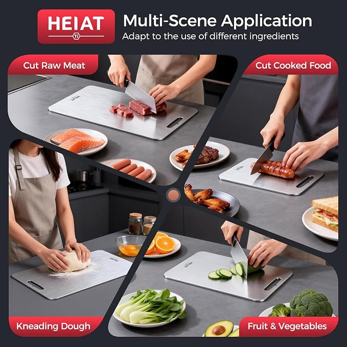 100% Pure Titanium Cutting Board Set of 3, Titanium Cutting Boards for Kitchen,Double-Sided Chopping Boards for Raw & Cooked Food, Non-Toxic, Handles Included, Dishwasher Safe(M+L+XL)