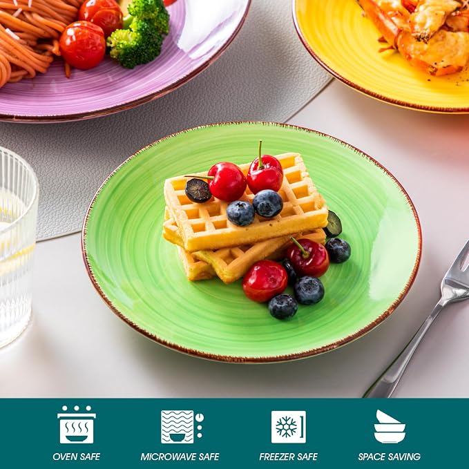 vancasso Bonita Dinnerware Set Multicolor Stoneware 12 Pieces Service for 4 | Handpainted Spirals Pattern Stoneware Plates and Bowls Set, Modern Ceramic Plate Set-Microwave and Dishwasher Safe