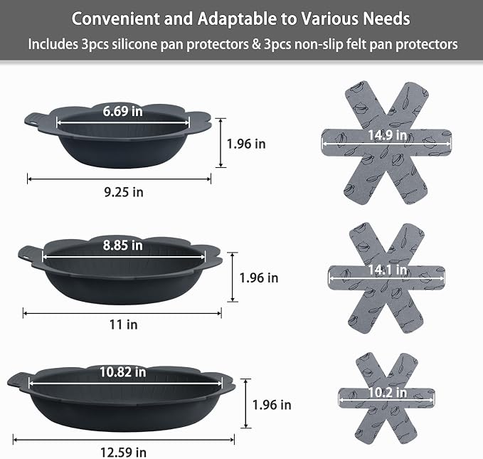 Pan Protectors&Separators for Stacking Silicone,Pan and Pot Protectors | (Include 8",10",12") 3pcs Thicker,Pan Scratch Protector Nonstick Frying Pans &More Reusable,Dishwasher Safe