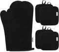 Oven Mitts and Pot Holders Sets,6 Pcs Oven Mitts and Potholders with Recycled Cotton High Heat Resistant Extra Thick Long Oven Mitts for Cooking(Black)