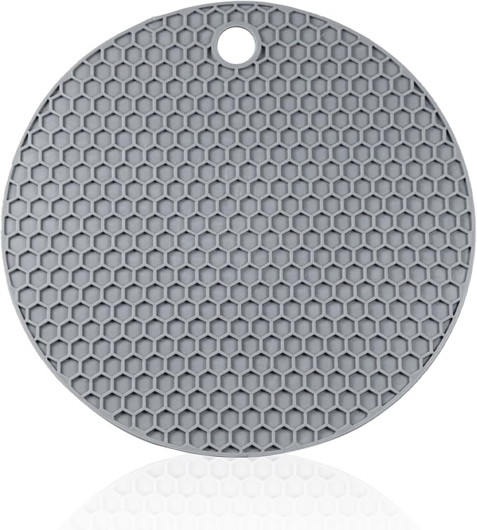 6 Pcs Gray 6.0 Inch Round Silicone Mat, 0.19 Inch Thick | Non-Slip & Easy to Clean Heat Resistant Tripod Insulation Mat for Kitchens & Pans