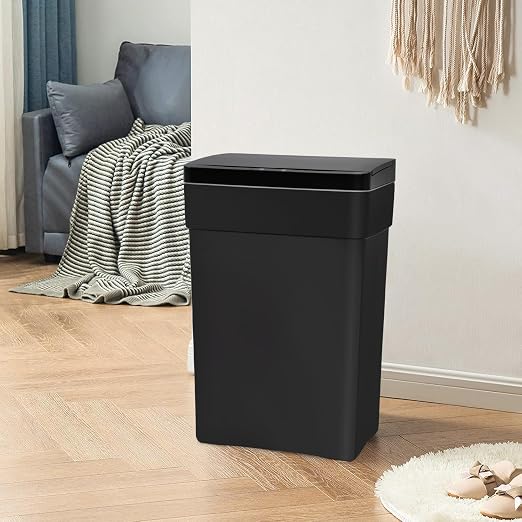 BestOffice 13 Gallon Kitchen Trash Can, Touchless Automatic Lid, Black | Plastic, Hands-free disposal, Odor Control, ,Wipe-clean surface,50Liter for Kitchen, Office, Indoor Use