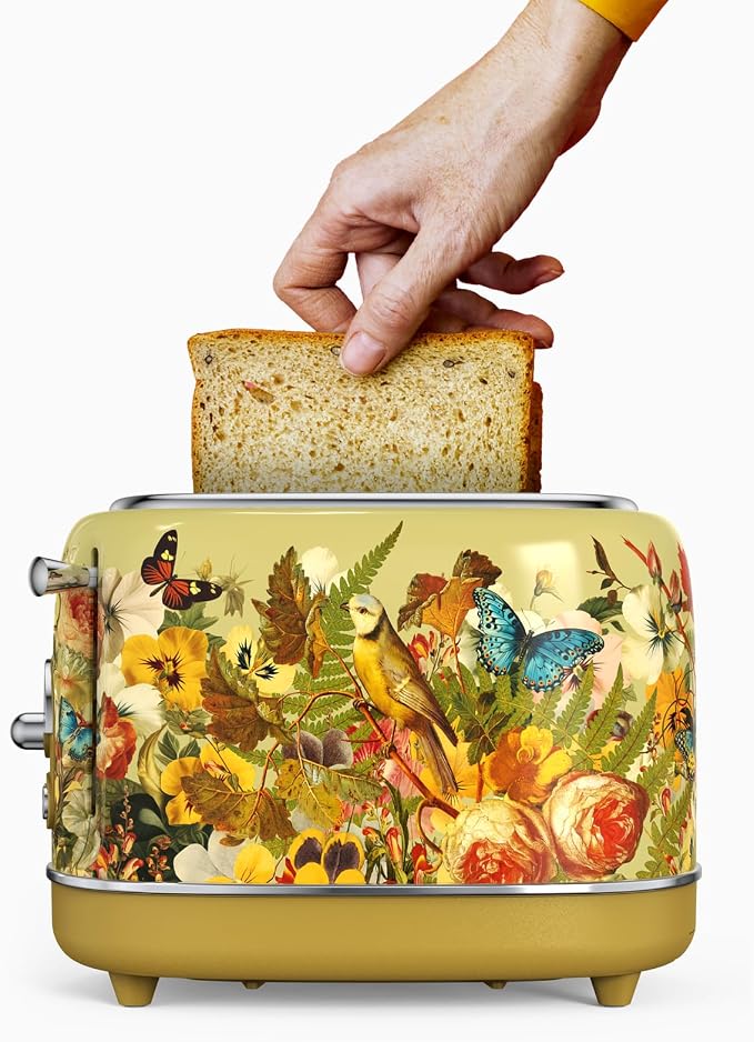 Hazel Quinn X Eduardo Recife 2-Slice Retro Toaster 6 Browning Levels Floral | 3 Functions-Defrost/Reheat/Cancel, Removable Crumb Tray for Easy to Clean 1.5 Inches Extra Wide Slots, Toast Bagels Breakfast