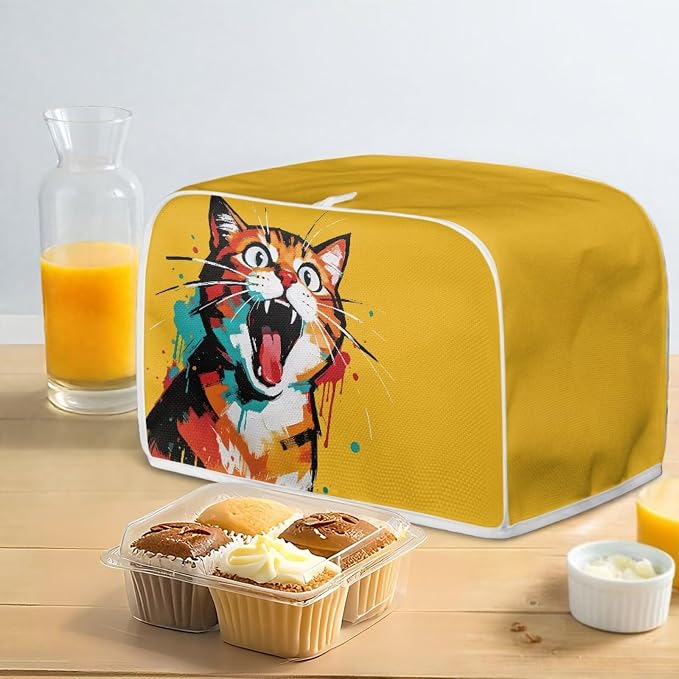 Ginger Cat Print 4 Slice Toaster Cover Anti Fingerprint Toaster Oven Dust Cover Washable Small Kitchen Appliance Dust Covers, Kitchen Decorations, Yellow