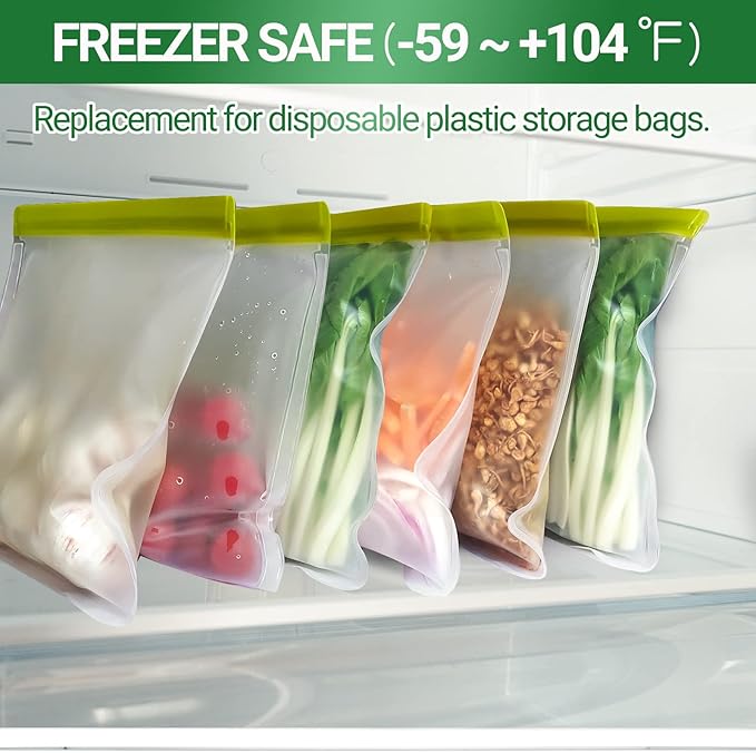 Reusable Freezer Bags, 6 Pack Reusable Gallon Freezer Bags Seal and Leak Proof, BPA Free Reusable Gallon Bags for Travel, Marinate Meats, Fruit or Food Storage
