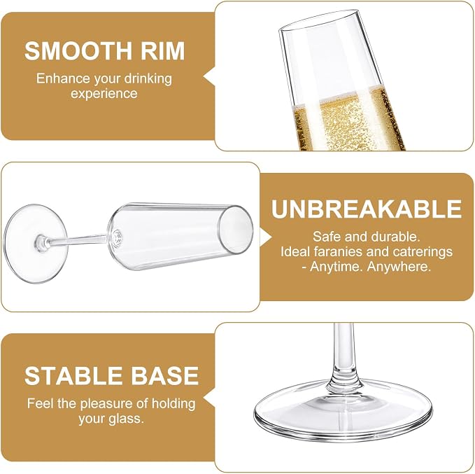 Plastic Champagne Flutes Set of 4 (8oz) |Reusable Plastic Champagne Glasses |100% Tritan & BPA Free |Dishwasher Safe| Awesome For Pool, Beach, Travel, Pool, Camping, Beach, Picnic, Everyday Use.