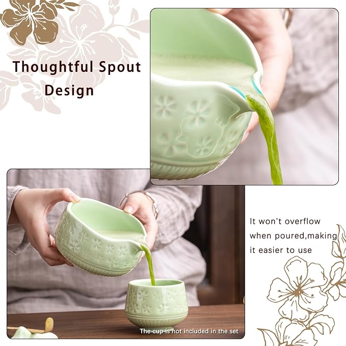 Buucup Matcha Whisk Set, Ceramic Matcha Kit with Bowl & Bamboo Tools | 7-piece set includes ceramic bowl, bamboo whisk, scoop, holder, rest, sifter and tea towel for home matcha making.