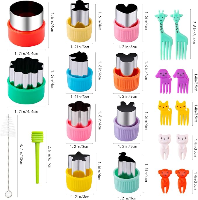 Fruit Cutters Shapes for Kids 22 Pcs, Mini Cookie Cutters Set, Vegetable Cutter with Food Picks | Mini Cookie Cutters Set, Stainless Steel & PP Plastic, Vegetable Cutter with Food Picks