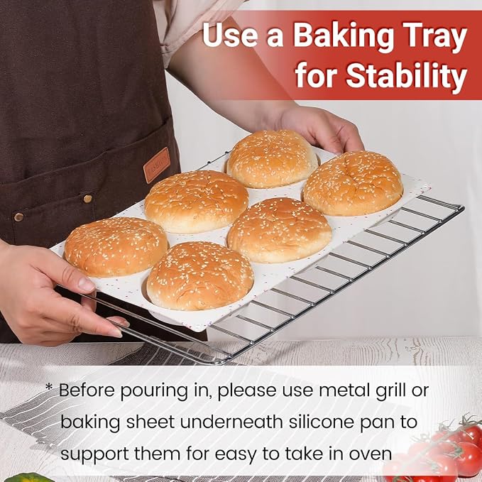 CAKETIME 4 Inch Muffin Top Pans Non Stick, Jumbo Silicone Molds for Breakfast Sandwiches Round Baking Pan for Oven English Muffins, Whoopie Pies, Corn Bread, Egg Bites, Tarts 3 Pack