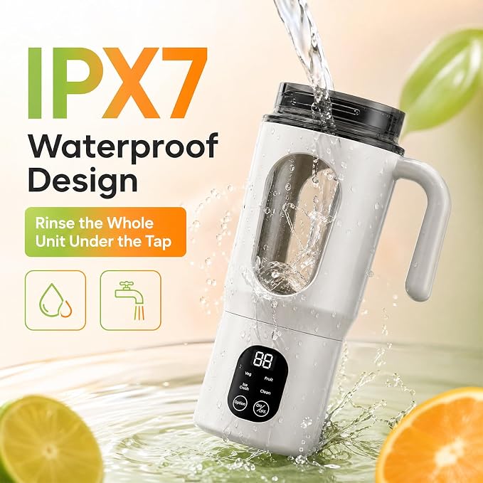 20 oz Portable Blender, 12-Blade USB-C Rechargeable, White | Personal mixer cup with handle for shakes, smoothies, protein drinks, fruit and small ice, self-cleaning design