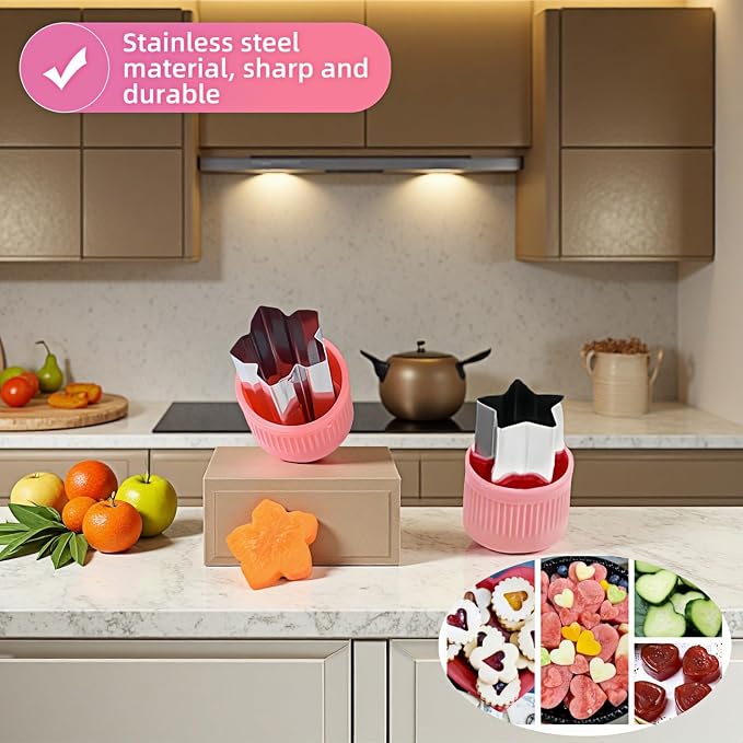 12-Piece Cookie Cutters Set-Stainless Steel&BPA-Free Shapes for Baking (Bear,Rabbit,Star,Flower) DIY Cookies,Mini Pies,Fondant,Veggies|Dishwasher Safe,Gift for teenager & Parents (12, Pink)