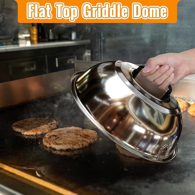 HULISEN 12-Inch Melting Dome for Griddle & 8.5-Inch Burger Press Set | Stainless Steel, Covers Multiple Patties, Melts Cheese, Comfortable Grip, Griddle Accessories Kit for Flat Top Grill Cooking
