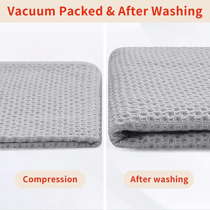 Homaxy 100% Cotton Oversized Waffle Weave Kitchen Towels 4-Pack, Light Gray | 20 x 28 Inches, Ultra Soft Absorbent Dish Towels, Quick Drying Large Cleaning Towels