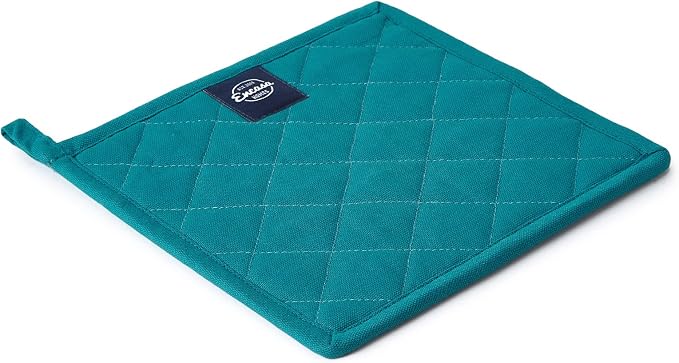Encasa XO Pot Holders, Quilted Kitchen Hot Pads 8"x8" Azul Blue | 100% Heavyweight Cotton | Quilted Insulation | Multipurpose Trivets & Hot Pads | Hanging Loop | Set of 2