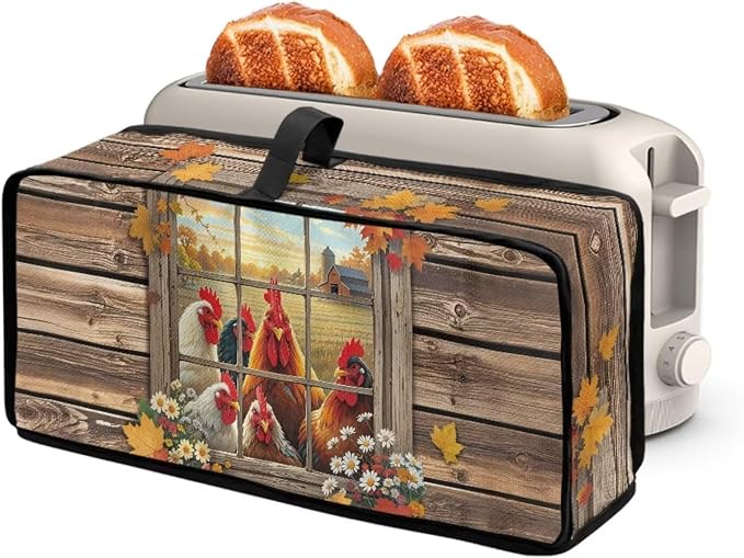 ZDCUSTOM Window Rooster Toaster Cover 2 Slice Long Slot Two Slice Bread Maker with Handle Thin Toaster Dust Cover Fingerprint Protection Kitchen Accessories