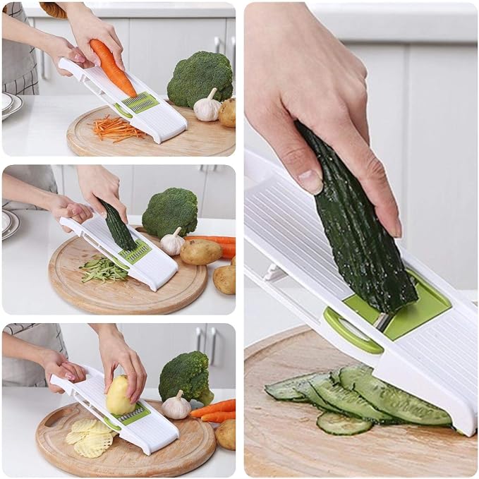 NACOLUS 5 in 1 Mandoline Slicer Vegetable Slicer Mandolin Multi Blade Potato Veggie Slicer Vegetable Cutter Julienne Shredder Potato Slicer Green