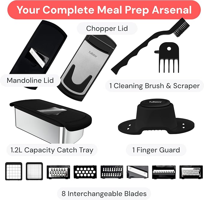 Fullstar Pro Original Vegetable Chopper & Mandoline Slicer Kitchen Gadget | 14 in 1 Veggie Slicer, Onion & Fruit Cutter with Sharp Stainless Steel Blades & Container (Stainless Steel)