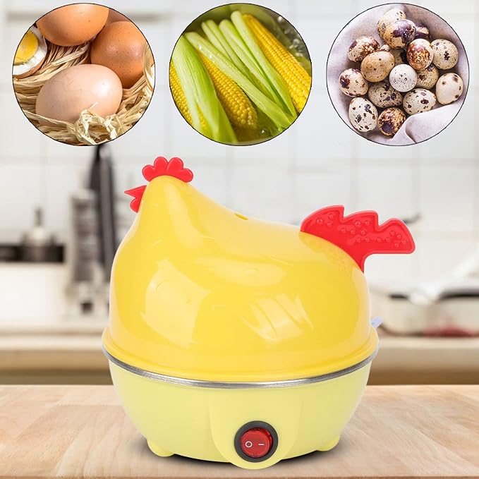 Egg Cooker, Electric Egg Cooker Multifunction Chicken Shape Rapid Egg Boiler 7 Egg Capacity Automatic Shut Off Mini Breakfast Machine(US 110V)