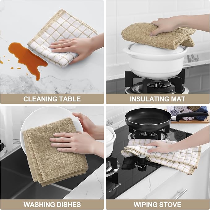 Homaxy Large Premium Cotton Kitchen Towels 16"x 28", 12 Pack, Tan | Natural Ring Spun 390 GSM Dish Towels, Super Absorbent Terry Kitchen Hand Towels, Soft Tea Towels with Hanging Loop