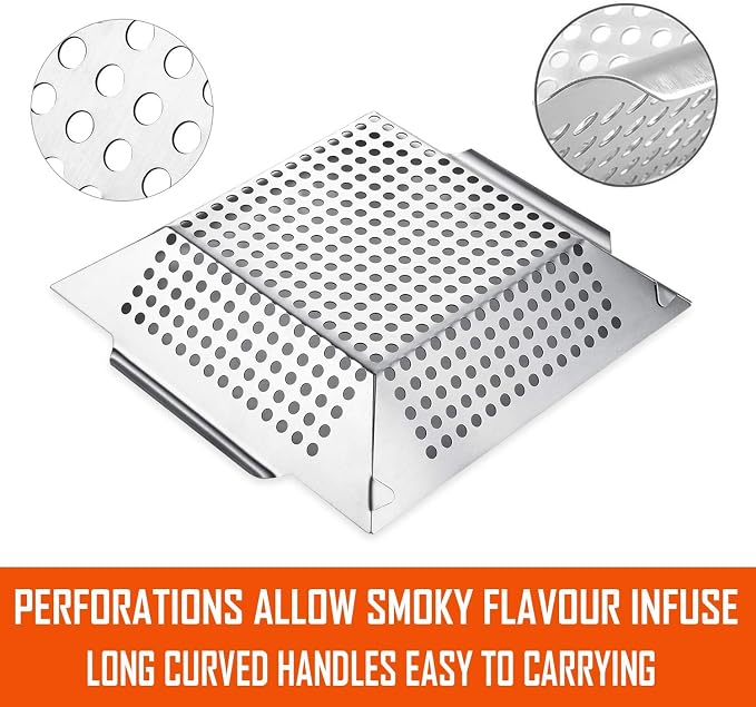 3 Pack Grill Baskets for Outdoor Grill, Heavy Duty Stainless Veggie Pan Set | Vegetable Grill Basket, Grilling Accessories for All Grills & Smokers, Space-Saving 1 Large, 2 Small, Grilling Gifts for Men