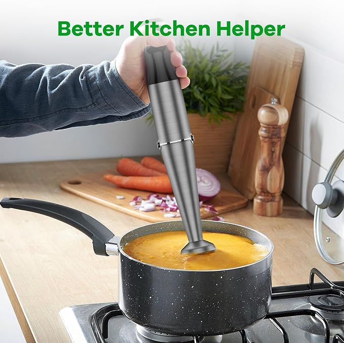 Turelar Immersion Blender Handheld Corded, 1100W 5 in 1 Hand Blender Set | Trigger Variable Speed, Emulsion Stick Mixer with Food Processor, Whisk, Frother, for Soup, Puree, Baby Food, Anti-scratch