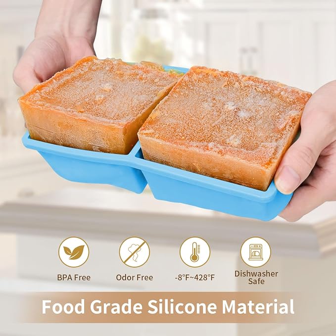 Silicone Freezer Tray for Soup Ice Cubes: 2-Cup Freezing Tray with Lid for Meal Prep - 2Pack Silicon Soup Portion Freeze Trays Make Stock Souped Ice Cube