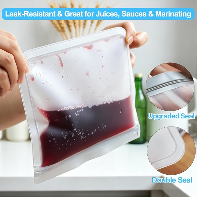 10 Pack DualSeal Reusable Snack & Sandwich Bags, Dishwasher Safe BPA Free | Reusable Freezer Bags, Reusable Gallon Bags for food Marinating, Lunch, Meal Prep, 3 Gallon 4 Sandwich 3 Snack