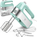 Hand Mixer Electric, 450W Kitchen Mixers with Scale Cup Storage Case, Turbo Boost/Self-Control Speed + 5 Speed + Eject Button + 5 Stainless Steel Accessories, For Easy Whipping Dough, Cream, Green