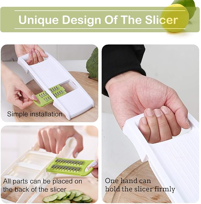 NACOLUS 5 in 1 Mandoline Slicer Vegetable Slicer Mandolin Multi Blade Potato Veggie Slicer Vegetable Cutter Julienne Shredder Potato Slicer Green