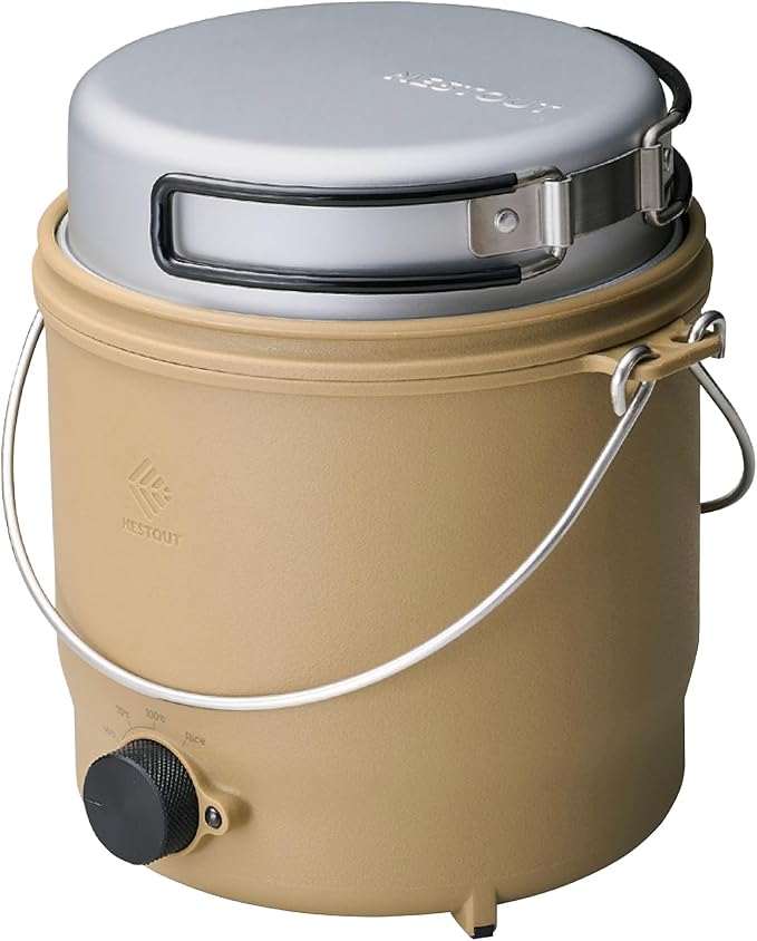 COOKER-1 Electric Cooker 500W Camping Stove, Portable Plug-In for Power Stations, Rice Cooking Mode, 3 Heat Settings, 800ml Capacity, Durable Outdoor Use (Beige)