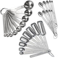 28 Pcs Stainless Steel Measuring Spoons Set with Leveler, Metal Round & Rectangular Spoons plus 2-Pack Mini Spoon Sets for Precise Cooking and Baking, Standard Sizes with Clear Engraved Markings