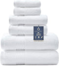 COZYART Luxury Bath Towel Set 6 Pcs White 100% Turkish Cotton 650 GSM | OEKO-Tex 100 Certified Zero Twist Ring Spun, Soft Absorbent Quick Dry, Plush Fluffy, Breathable Hotel Quality for Daily Use
