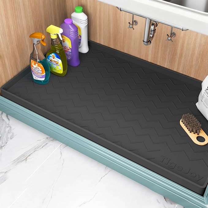 TigeJoy Under Sink Mats for Kitchen Waterproof 22" x 22", Cabinet Liner | Leak-Proof Silicone Mat Sink Protector, Kitchen Essentials Organizer and Storage,Boot or Shoe Tray, Pet Feeding Mat