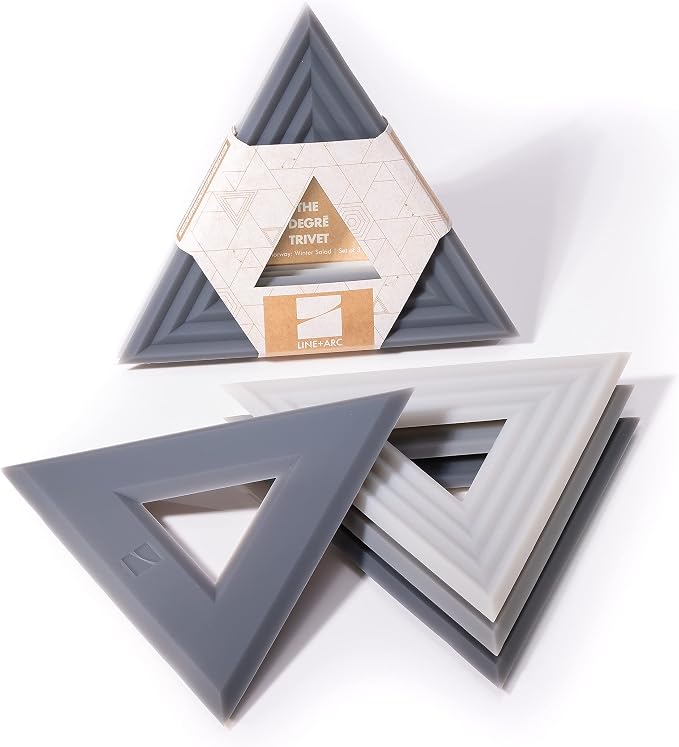 LINE+ARC Modern Silicone Trivets, Smoke (3 Pack) feat. in ELLE Decor | Waterproof, dishwasher-safe, quartz kitchen countertop, outdoor, mid-century modern, mcm, feat. in BuzzFeed, gray