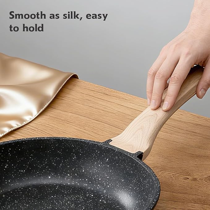 Roomena 12in Nonstick Frying Pan Skillet, Omelette Pan, Egg Frying Pan, Non Stick Granite Fry Pans with Heat-Resistant Handle, Requires Installation, PFOA Free Chef's Pan, Induction Compatible