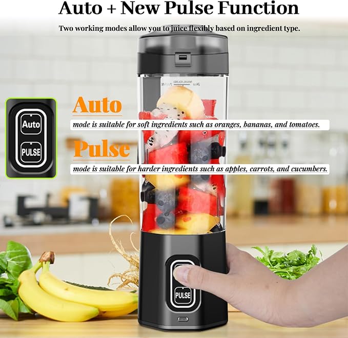 Portable Juicer Blender :XIP8 Waterproof 360W Motor, 6000mAh Battery, 700ml Stainless Steel Cup, Auto & Pulse Modes