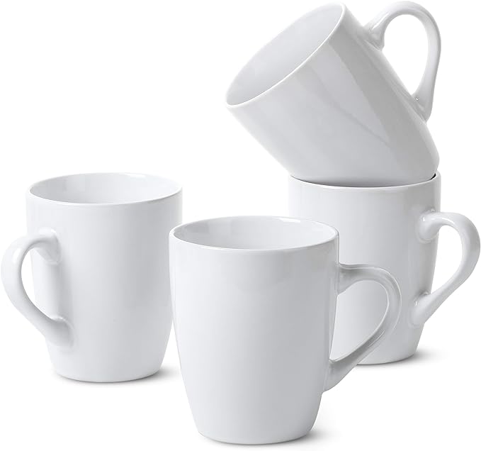 BTaT- Porcelain Coffee Mugs Set, 4 Pack, 12oz, White Ceramic Cups | Restaurant Cups with Handles for Mocha, Tea, Cappuccino, Cocoa, Cereal, Mug Gift Set, Dishwasher Safe