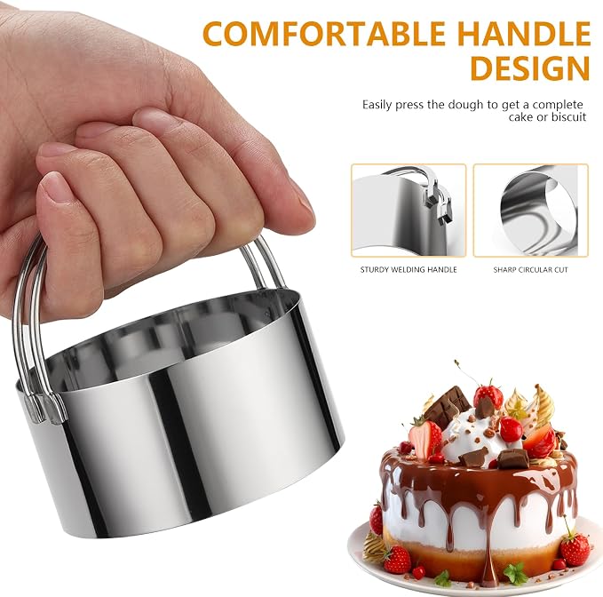 6 Pcs Large Cookie Cutters, Round Biscuit Cutter Set with Handle | (2-3.9 Inch) Dishwasher-Safe, Comfortable Grip, Professional Baking Dough Cutter Tools for Thick Dough, Biscuits & Fondant