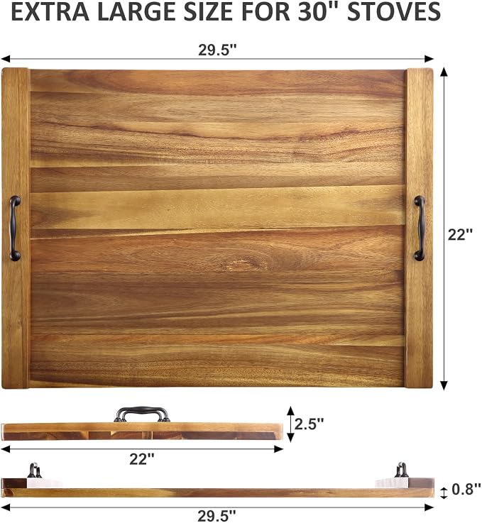 GarveeHome Acacia Noodle Board Stove Cover Wood with Handles for Gas/Electric Stove Top, 30 in x 22 in Extra Thick Wood Stove Top Covers, Kitchen Sink Cover Cutting Board, Decorative Serving Tray | Thick Wood Stove Top Covers, Kitchen Sink Cover, Cutti...