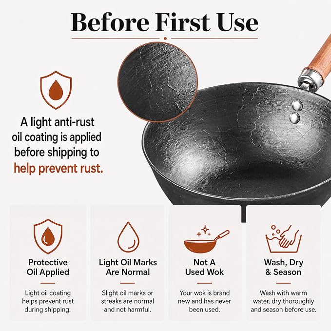 Carbon Steel Wok Pan, Flat Bottom Stir Fry Wok (10.20 inch)