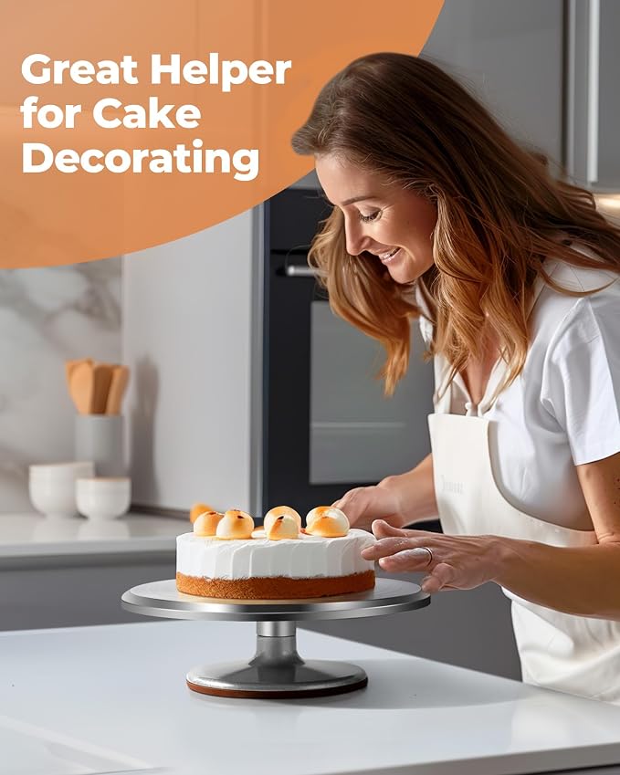 Kootek 180 Aluminum Cake Decorating Kit, Baking Tools for Beginners & Pros | Smooth Rotating, All-in-1 Kit, Easy to Clean, Cake Stand Turntable for Decorating Display Baking, Piping Bags and Tips Set