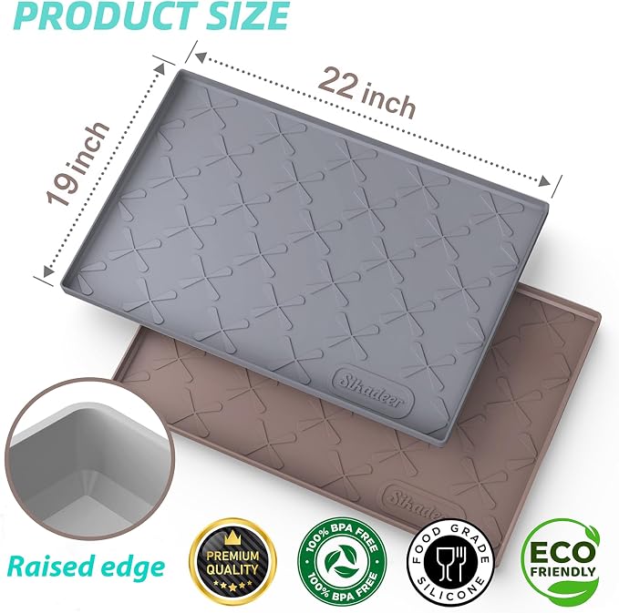 Waterproof Under Sink Mat Silicone 22"x19", Kitchen Cabinet Liner | BPA Free Home Organizer and Storage, Thick Raised Edge Cabinet Protector, Non-Slip Dog & Cat Mat, Dish Drying Mat