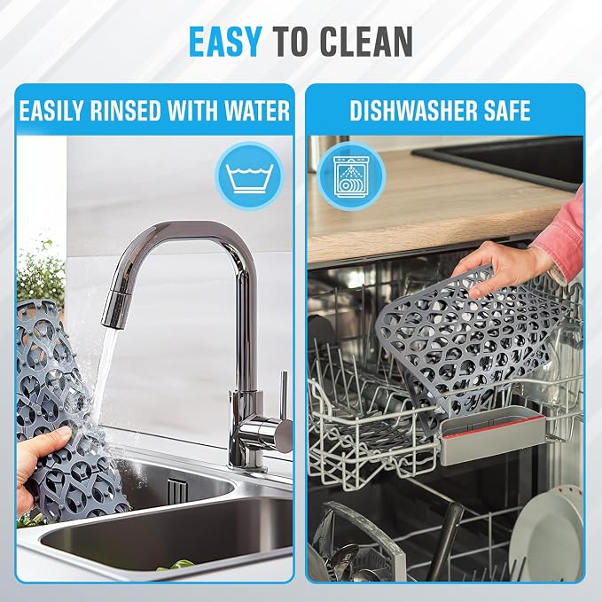Silicone Sink Protectors for Kitchen Sink – 2 Pack Kitchen Sink Mats for Bottom of Sink – Heat-Resistant, Dishwasher-Safe Sink Grid – Non-Slip Sink Accessories, Flexible Sink Protector Mat – Gray